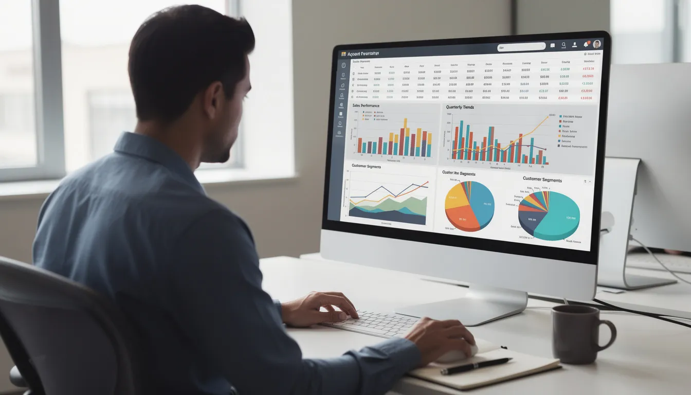 A data analyst is focused on reviewing various charts and graphs displayed on a computer screen, analyzing engagement metrics and follower counts to gain valuable insights into Twitter accounts. The analyst appears to be utilizing advanced search techniques to filter results and understand the dynamics of the Twitter community.