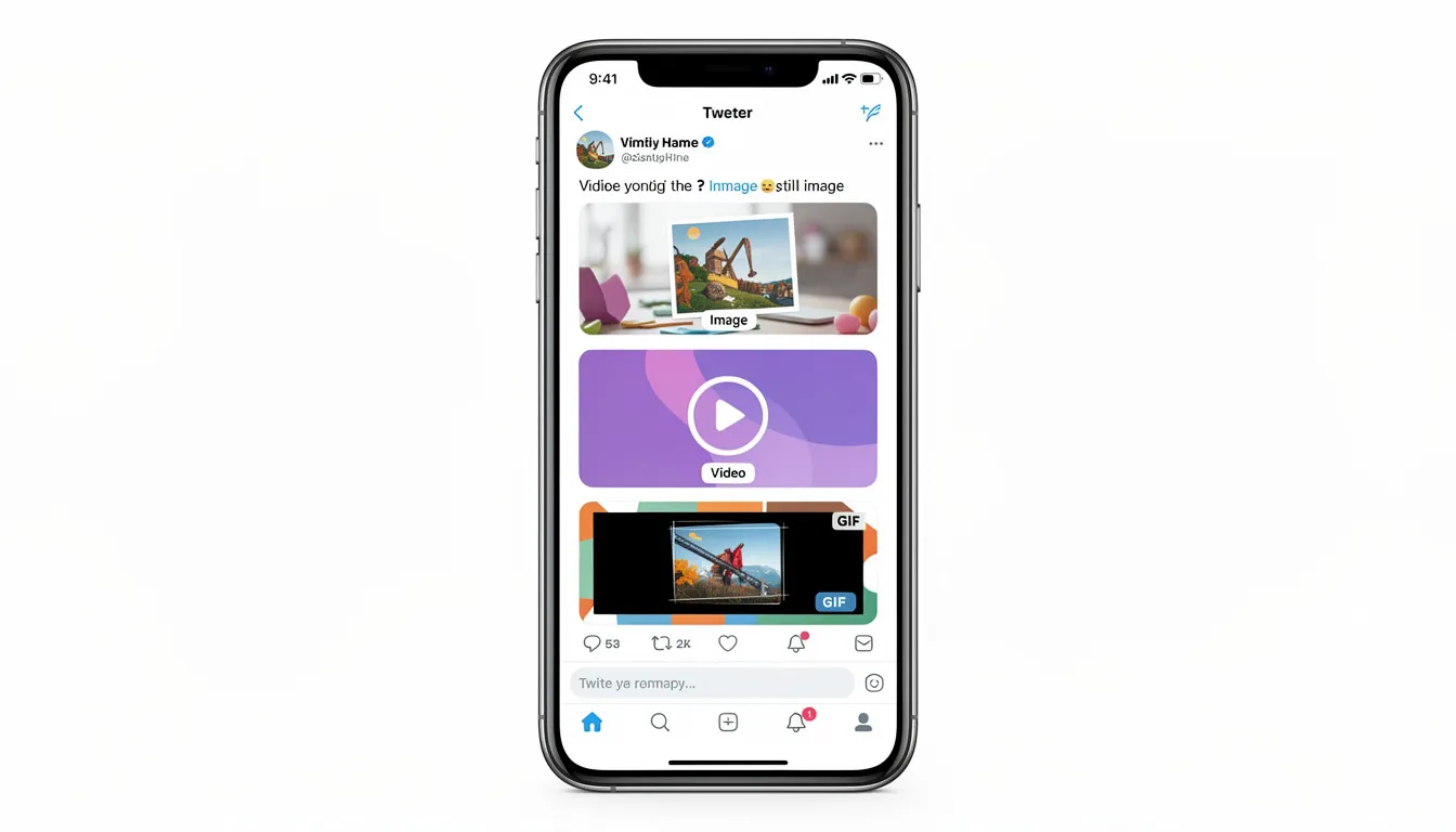 The image showcases a Twitter post featuring various media types, including an image, a video, and a GIF option, demonstrating how users can enhance their tweets. It illustrates the tweet box where individuals can compose messages, interact with followers, and share engaging content on their Twitter accounts.