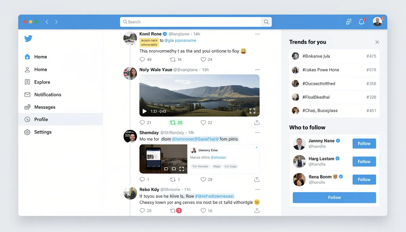 The image displays the Twitter interface showcasing the global conversation feed, featuring multiple tweets from various Twitter users. Users can see individual tweets, retweets, and media links, all within the character limits of 140 and 280 characters, allowing for a dynamic social media experience.