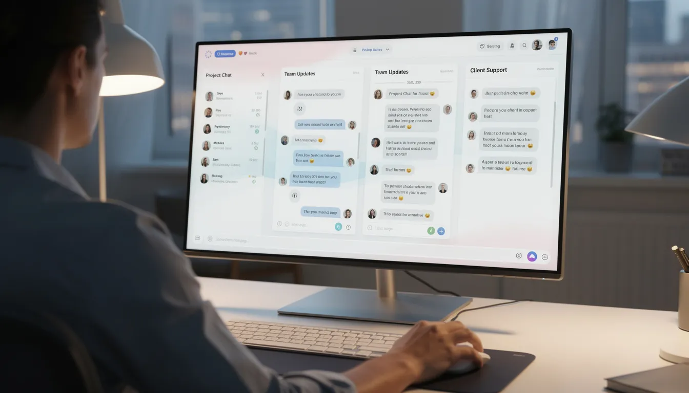 A person is sitting at a computer, organizing their digital conversations in the Twitter app. They are managing their direct message inbox, clicking on the message icon to view private messages and group conversations, while also utilizing the search bar to find specific messages.
