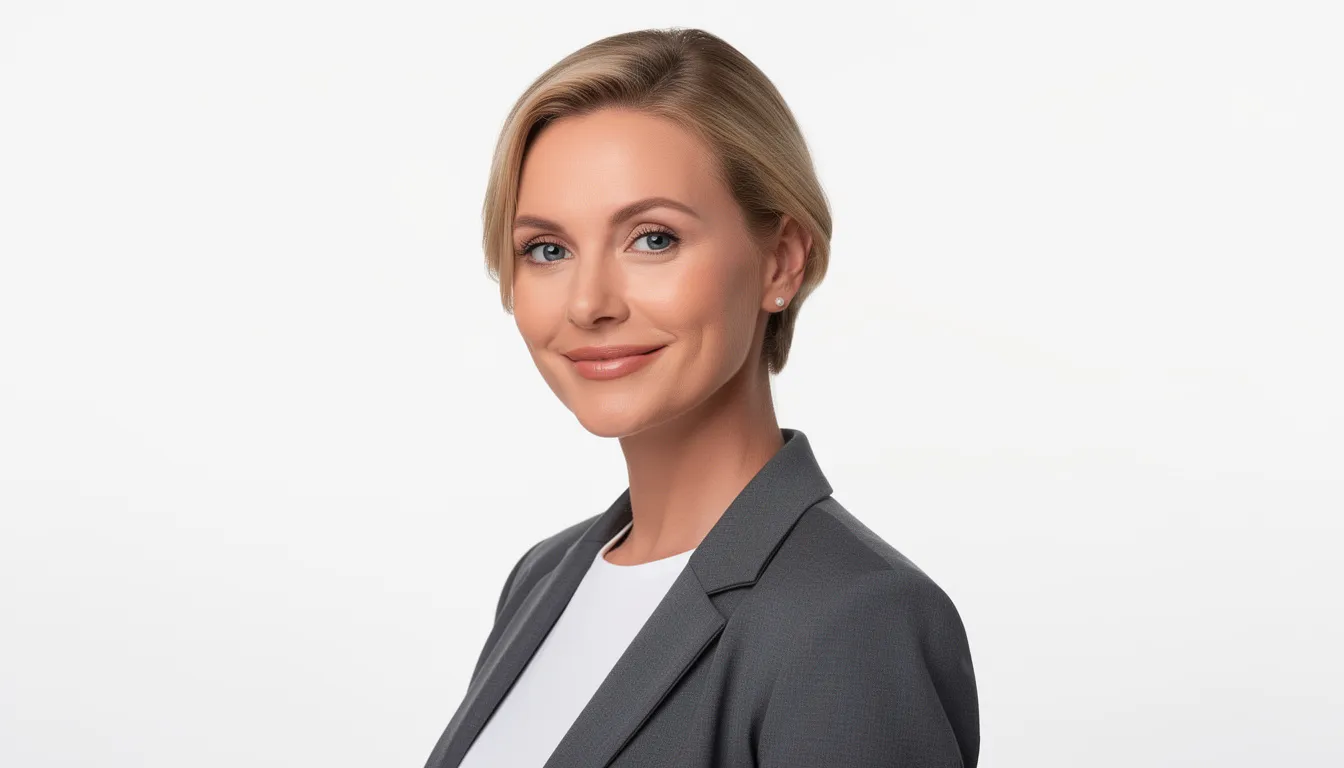 A person is posing for a professional headshot against a clean white background, showcasing an inviting profile that could enhance their brand presence on social media platforms like Twitter. This image captures the essence of quality content and engaging visuals, essential for attracting new followers and increasing engagement.