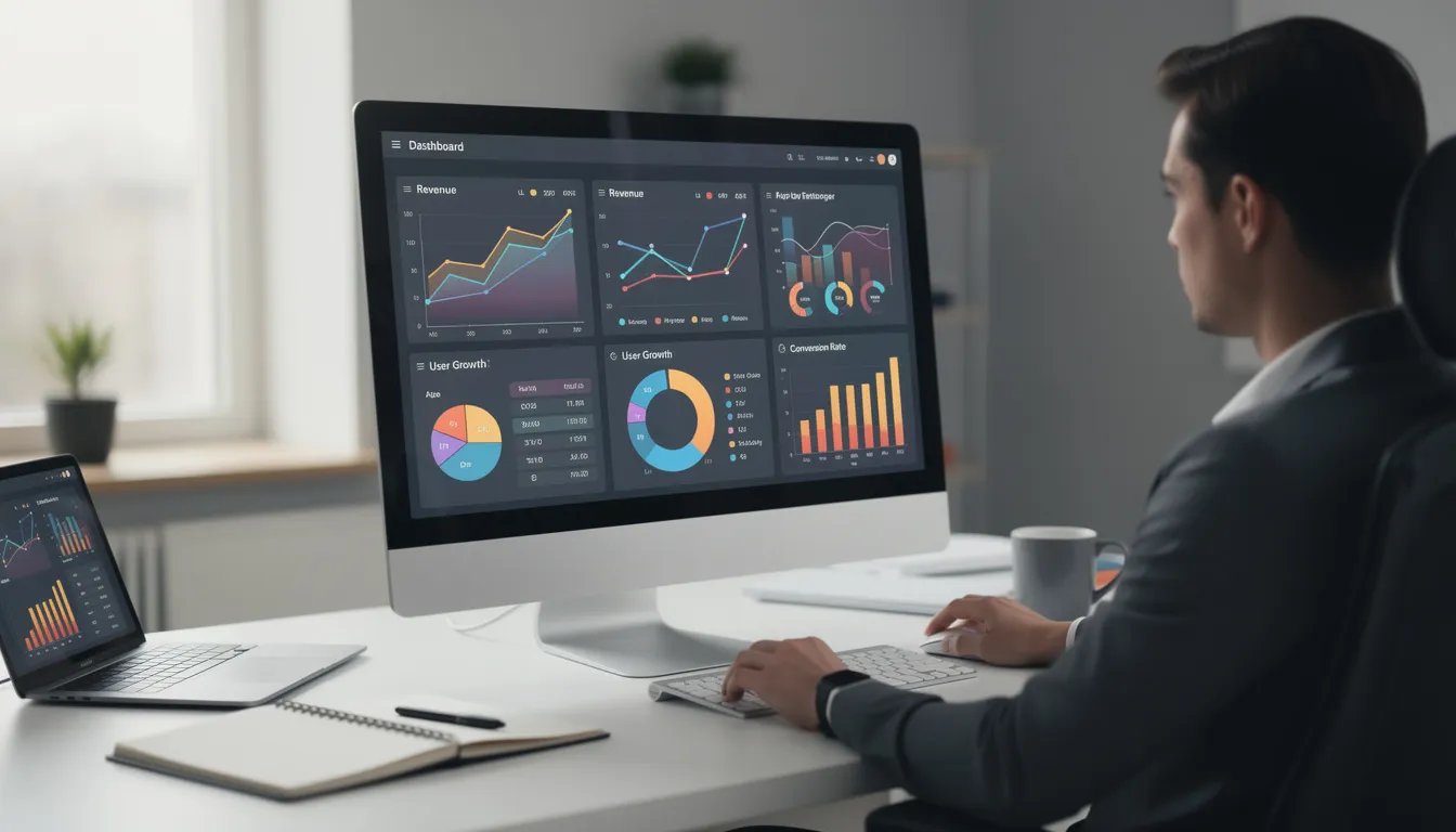 A person is intently analyzing various analytics charts displayed on a computer screen, likely assessing their Twitter account's performance and engagement metrics. The visuals may include data on new followers, tweet interactions, and strategies to increase Twitter followers and enhance their brand presence on social media platforms.