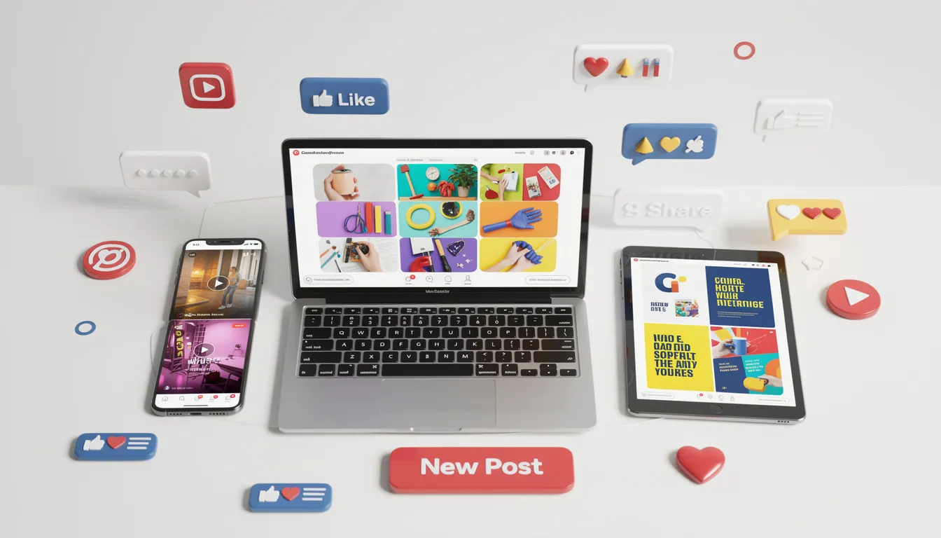 The image displays a variety of social media content, including engaging photos, dynamic videos, and eye-catching graphics, showcasing the effective elements of a digital marketing strategy. This diverse content is essential for businesses on platforms like Twitter, helping to enhance customer engagement and drive traffic to their profiles.