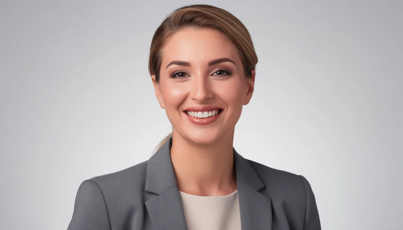 A professional headshot features a person smiling warmly against a neutral background, conveying approachability and confidence, ideal for enhancing their personal brand on social media platforms like Twitter. This image can be used to attract new followers and engage with the target audience effectively.