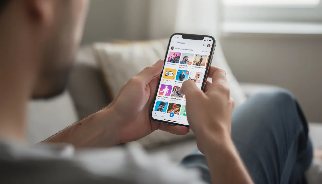 A person is holding a smartphone and scrolling through a social media feed, likely checking their Twitter account for tweets and updates. The screen displays various posts and trending topics, showcasing the engaging content that can help users gain Twitter followers and increase engagement.