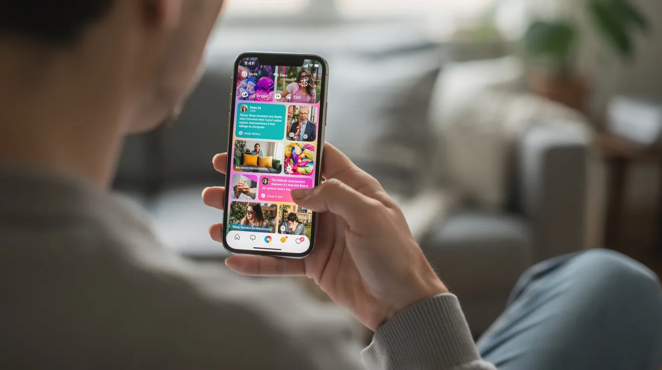 A person is holding a smartphone, intently scrolling through their social media platform, likely browsing their Twitter feed filled with engaging tweets, trending topics, and various posts from their Twitter followers. The scene captures the essence of digital marketing, as they interact with content that sparks engagement and generates conversations.