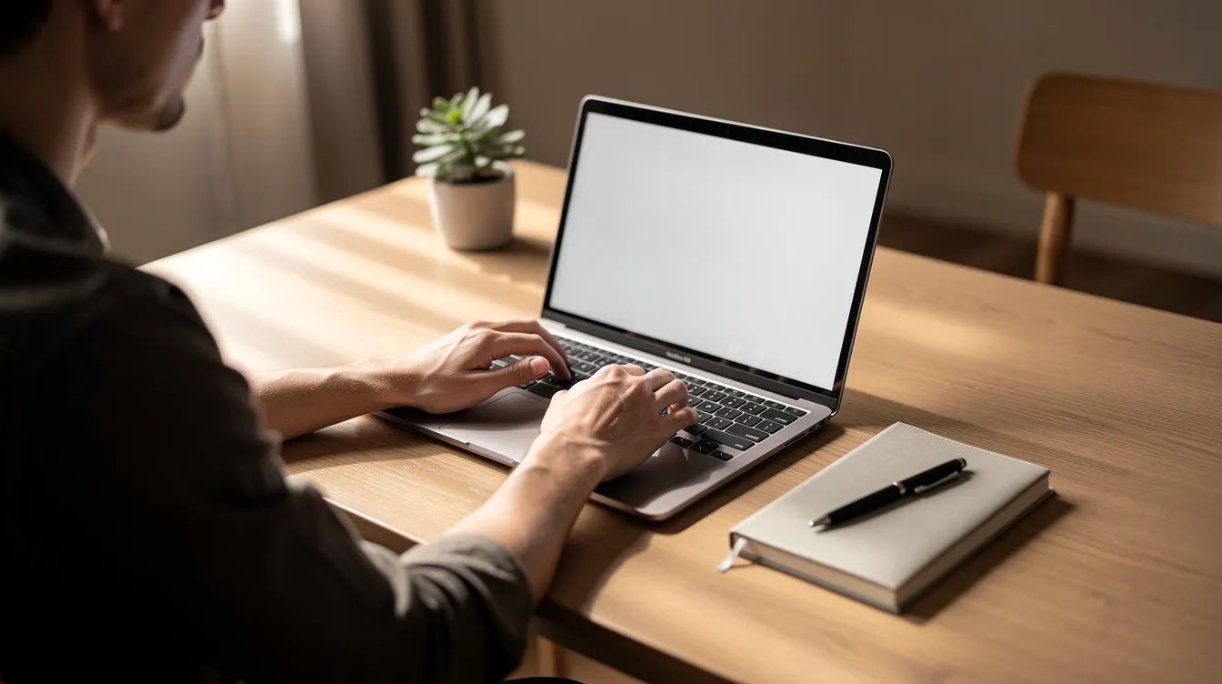 A person is seated at a desk in a quiet workspace, focused on their laptop screen while managing multiple Twitter accounts. The environment is calm, providing an ideal setting for tasks like logging into their Twitter account or troubleshooting forgotten passwords.