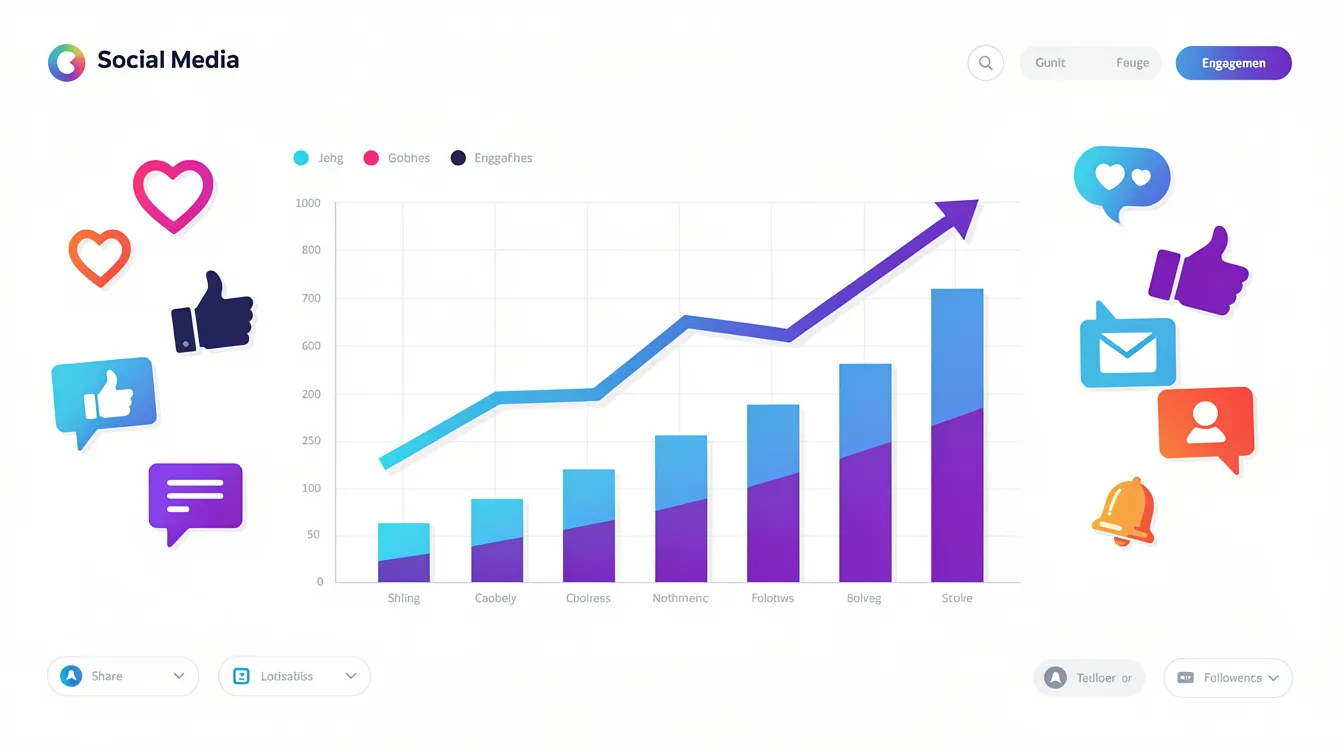 The image depicts a visualization of social media growth featuring upward trending graphs alongside various engagement icons, symbolizing user interactions. This graphic illustrates key metrics related to API requests and user authentication settings, highlighting the importance of a developer account for managing app permissions and monitoring consumption analytics.