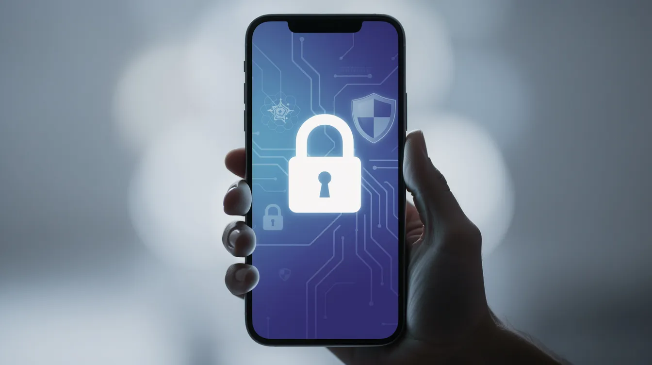The image shows a smartphone screen featuring a prominent security lock icon, representing digital privacy and protection. This symbolizes the importance of making your Twitter account private, ensuring that only approved followers can see your tweets and enhancing your online security.