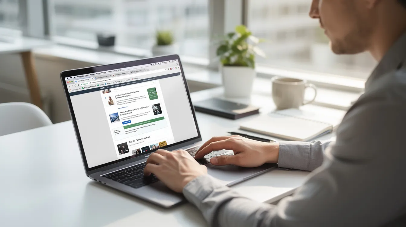 A person is seated at a bright office workspace, focused on their laptop which displays multiple browser tabs, including a trending topics page from Twitter. The vibrant environment suggests a productive atmosphere, ideal for engaging with popular hashtags and ongoing conversations.