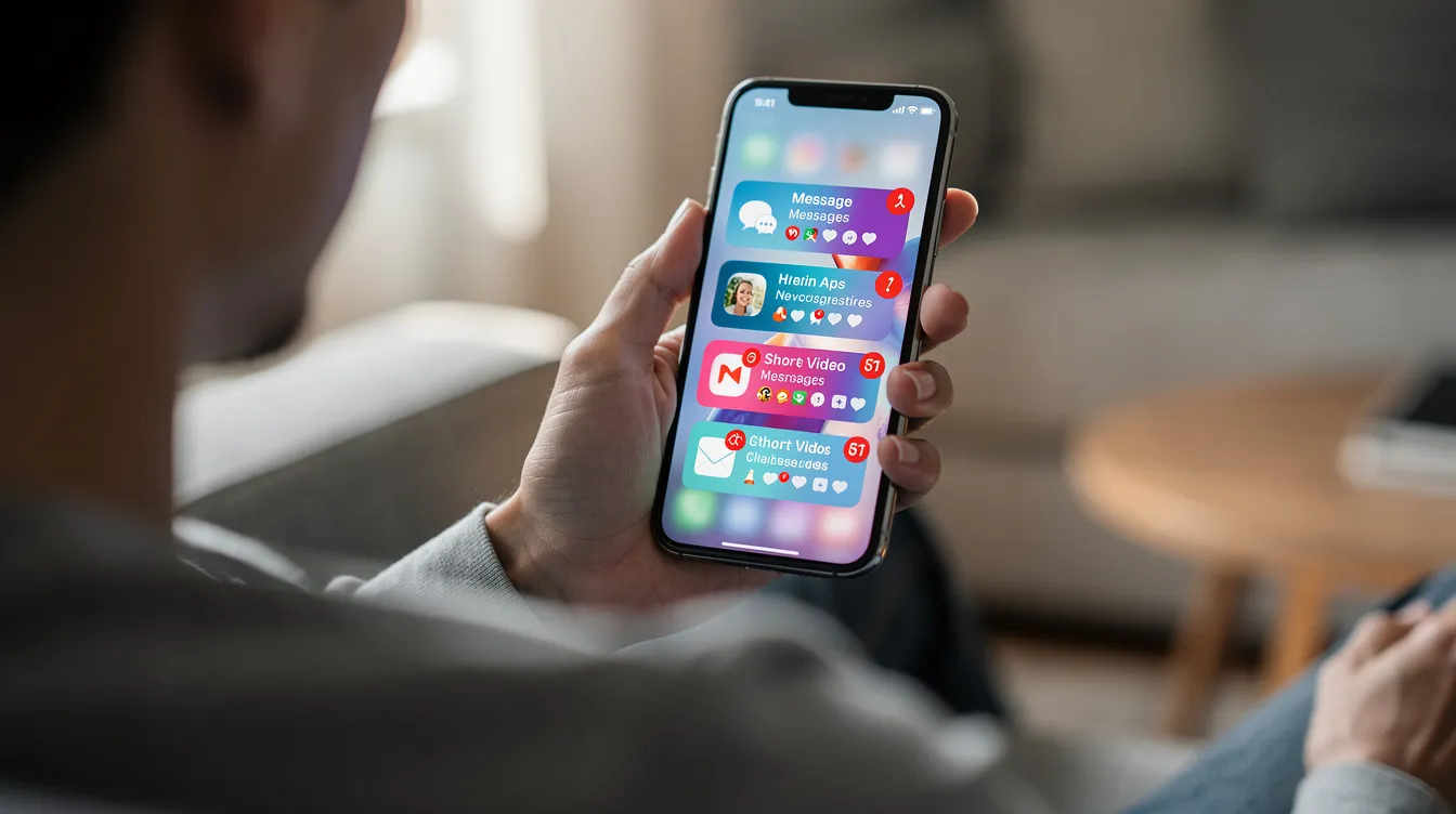 A person is engaged in the process of scrolling through their smartphone, where multiple notifications from various social media apps are visible, reflecting the relevance and community dynamics of today's digital landscape. The screen showcases a blend of trending topics and content that resonates with users, ensuring a vibrant presence in the world of online entertainment.
