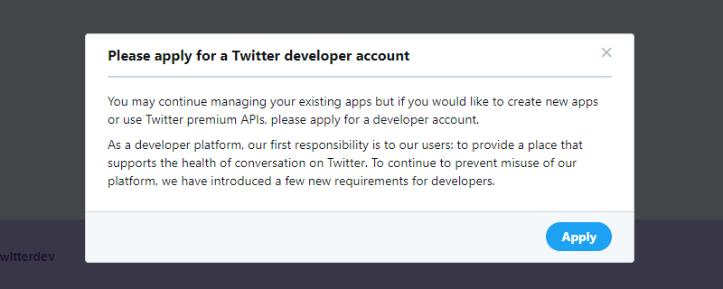 step for creating developer account on twitter