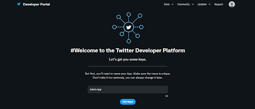 step for creating developer account on twitter